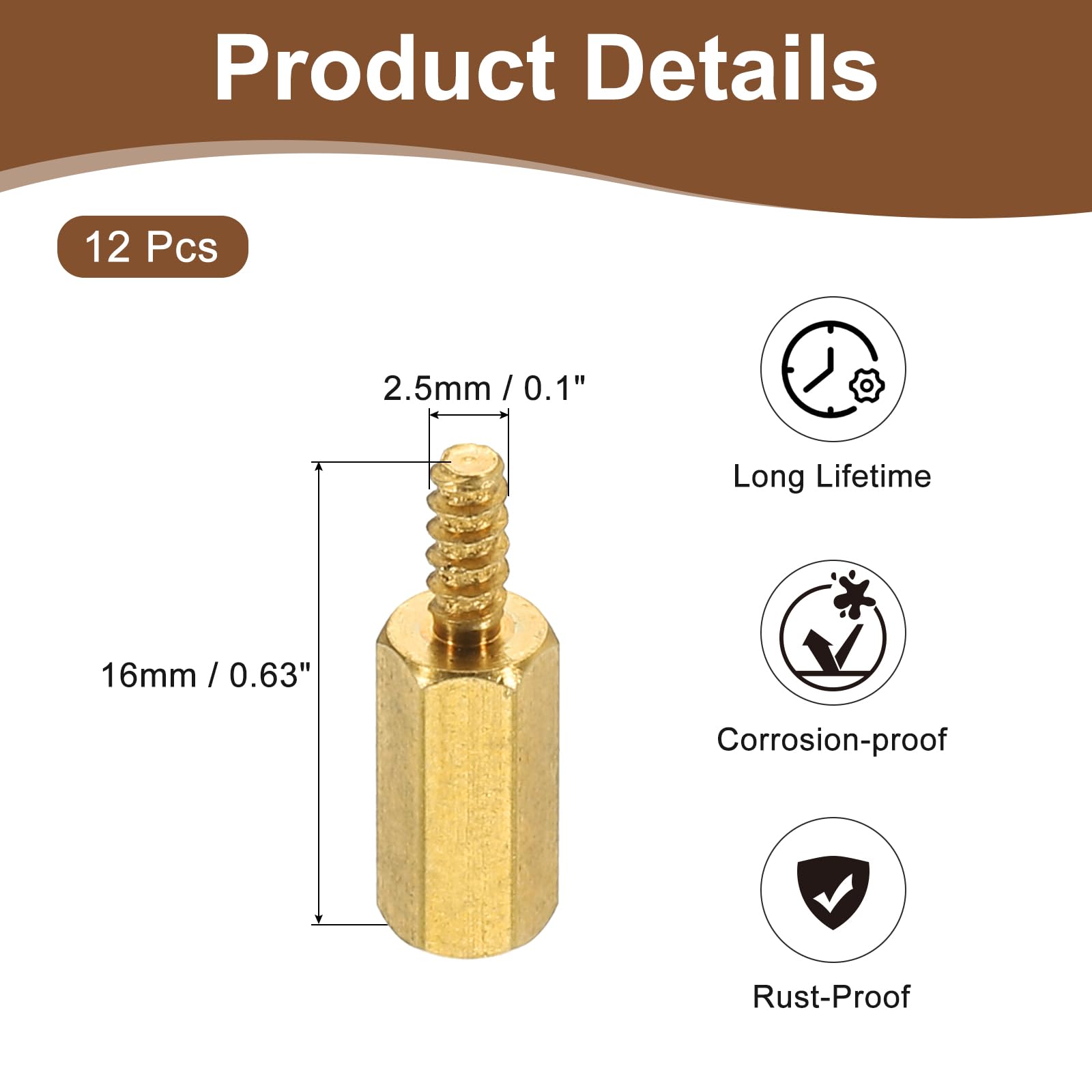 PATIKIL 12pcs M2.5 Male to Female Self-Tapping Hex Standoffs Spacers Pillars, M2.5 10+6mm Brass Motherboard Standoffs Copper - Image 2