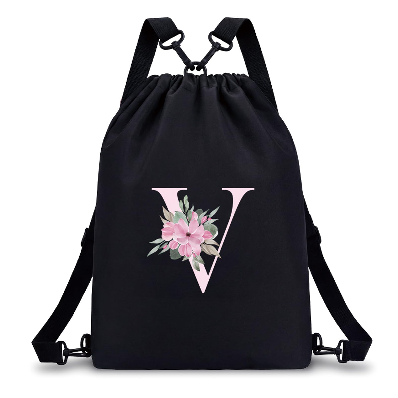 A-Z BAG Personalised Drawstring Swimming Bag for Women Girls Kids, 4-in-1 Convertible Initial Gym Bags (Backpack/Crossbody/Shoulder/Handbag), Waterproof Inside and Out (V)