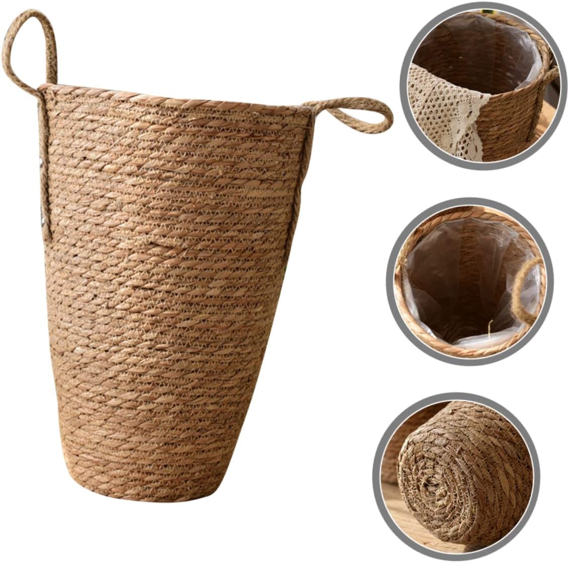 YARNOW Woven Flower Basket Plants Pots Indoor Seagrass Storage Vintage Vase Large Planters for Indoor Plants Rattan Multi-Purpose Garlic Seaweed