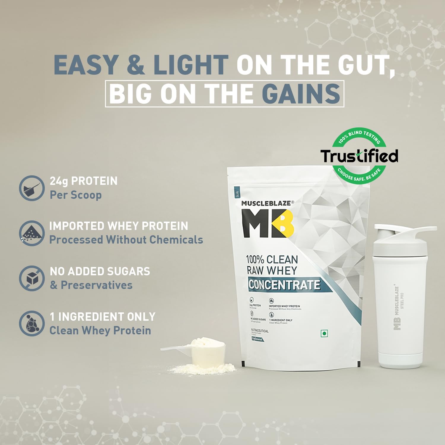 MuscleBlaze 100% Clean Raw Whey Protein Concentrate, 1kg (2.2lbs) — Amazon image 2