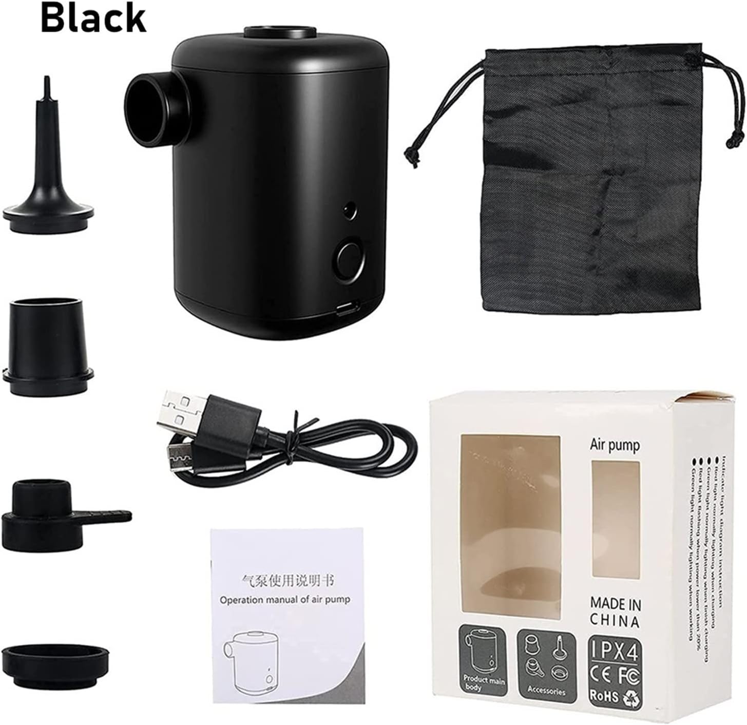 Power Pumps Mini Air Pump with 4 Nozzles Portable Electric Inflator USB Charging for Pillow Swim Ring Boat Mattress Cushion Camping Pump Accessories