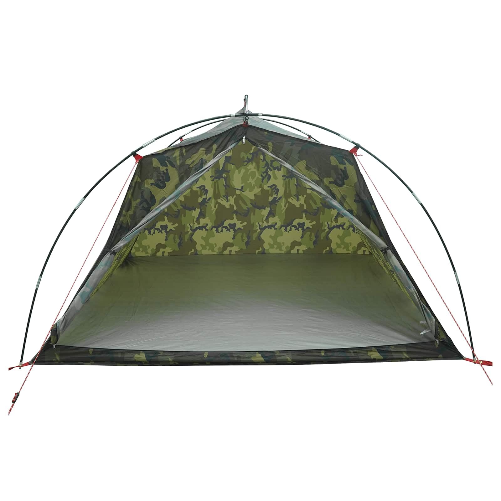 Tunnelzelt Tarnung aus 185T Polyester mit PU-Beschichtung, 4-Personen, wasserdicht und Winddicht, leichtes Campingzelt mit Mesh-Belüftung für Outdoor Trekking, Strand, Festival