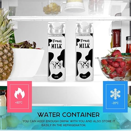 Miniatura 4 de Botella de agua de cartón de leche de 17 oz (16.9 fl oz), botellas de leche cuadradas transparentes sin BPA, botella de agua a prueba de fugas,