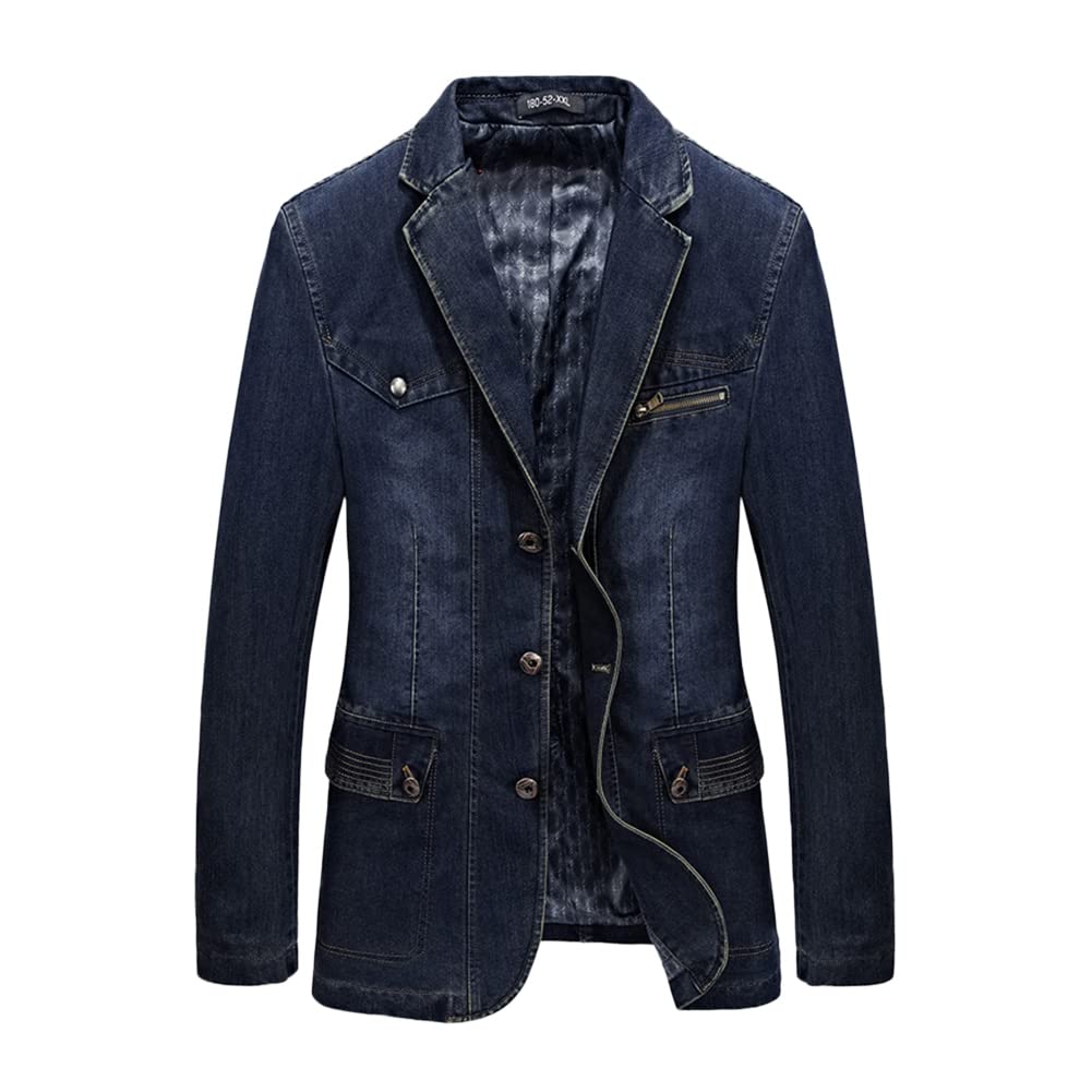 Herren Slim Fit Denim Sakko Sportlich Blazer Jackett Business Freizeit 3 Knöpfe Anzugsjacke Mehrere Taschen Denim Blazer Frühling Herbst Anzug Jacke Männer Jeansjacke Mantel Elegant