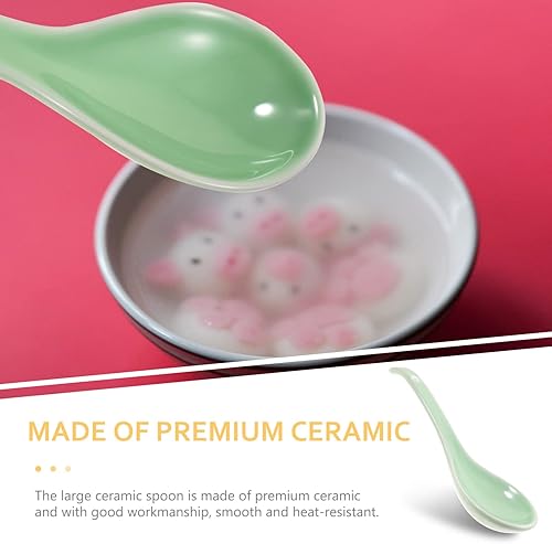 Miniatura 3 de GANAZONO Cuchara de sopa grande de cerámica de porcelana cucharas de sopa asiáticas con diseño de gancho utensilios de cocina para Wonton Pho Miso