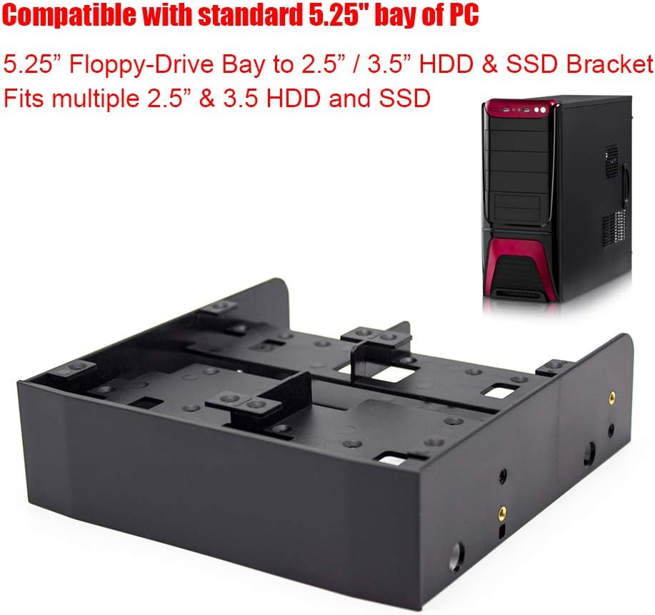 Drive Bay Adapter, 2.5" / 3.5" HDD/SSD to 5.25" Floppy Drive Bay 5.25" Bay Mounting Bracket Kit Internal Hard Disk Drive Mounting Kit 5.25 Bay Accessories with Screws