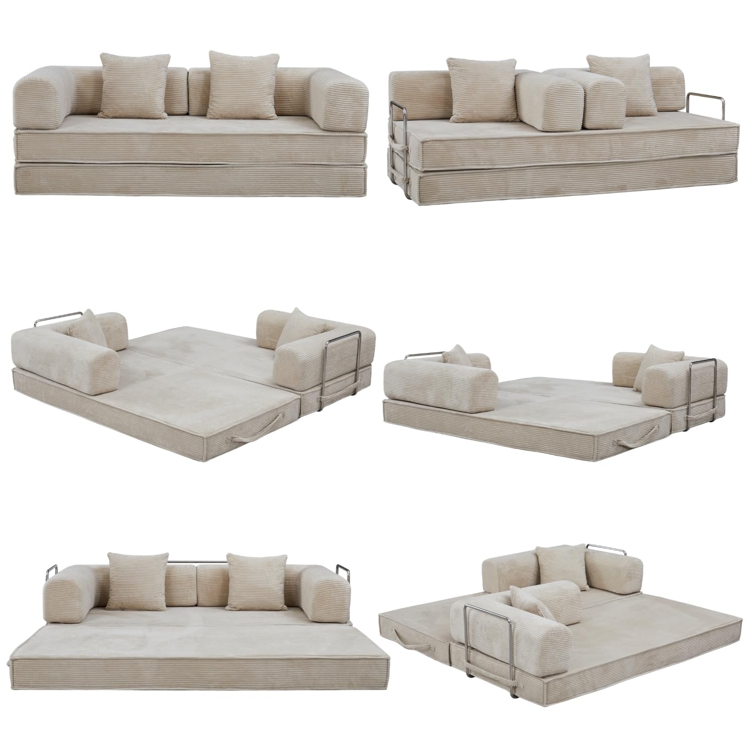 GEDTECH ARMANA 3 Places Convertible Lila en Velours côtelé Beige, modulable, Confortable, Structure en métal - Convertible, Multifonctionnel, livré compressé, Moderne et Personnalisable