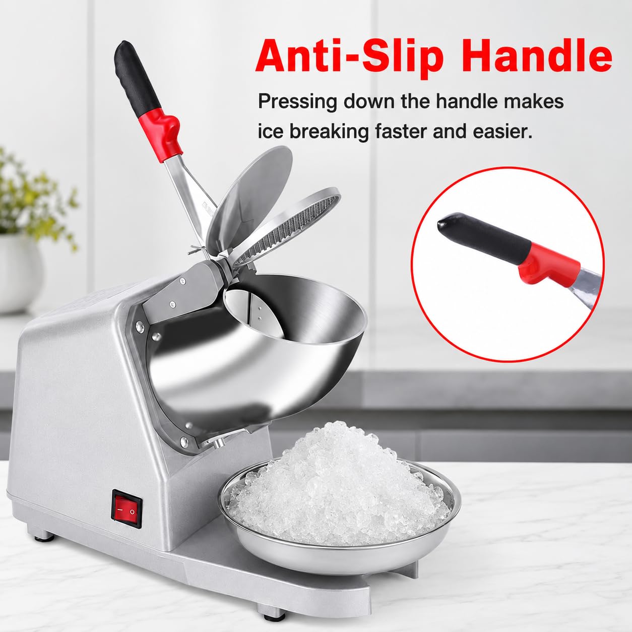 Frantoio elettrico a cono da neve 300 W in acciaio inox, grigio