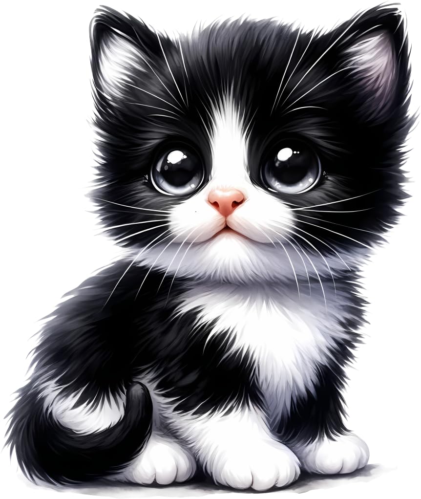 Kitten Toilet Seat Lid Decals, Non Transparent, Cover Marks, No Unsightly Film, No White Edges, 21cm Tall, Weatherproof, Multi Purpose Tuxedo Kitten Vinyl Stickers