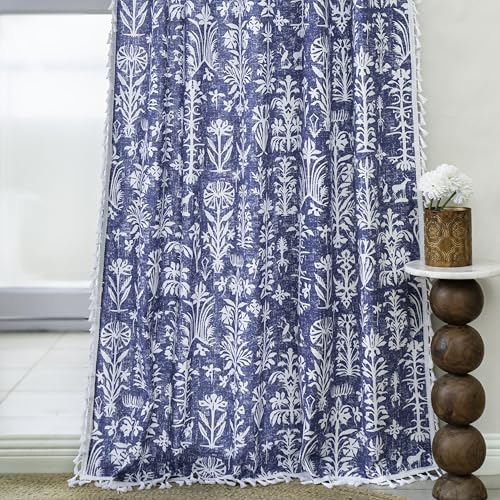 Image of Tranquebar Curtain Co. 244 cm (8 Feet), Cairo Blue, 1 Piece, 100% Cotton Fabric, Eyelet- Door Curtain 8 Feet,Eyelets,Kids Room,Living Room