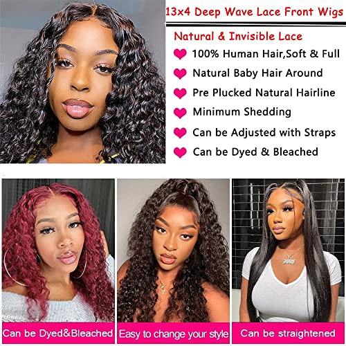 Brazilian Deep Curly Transparent Lace Front Wigs Wet Wavy Human Hair 13X4 Ear To Ear Lace Frontal Wigs Deep Curly Wave Wig For Black Women With Baby Hair Pre Plucked 100% Unprocessed Virgin Hair Natural Black #TOP4