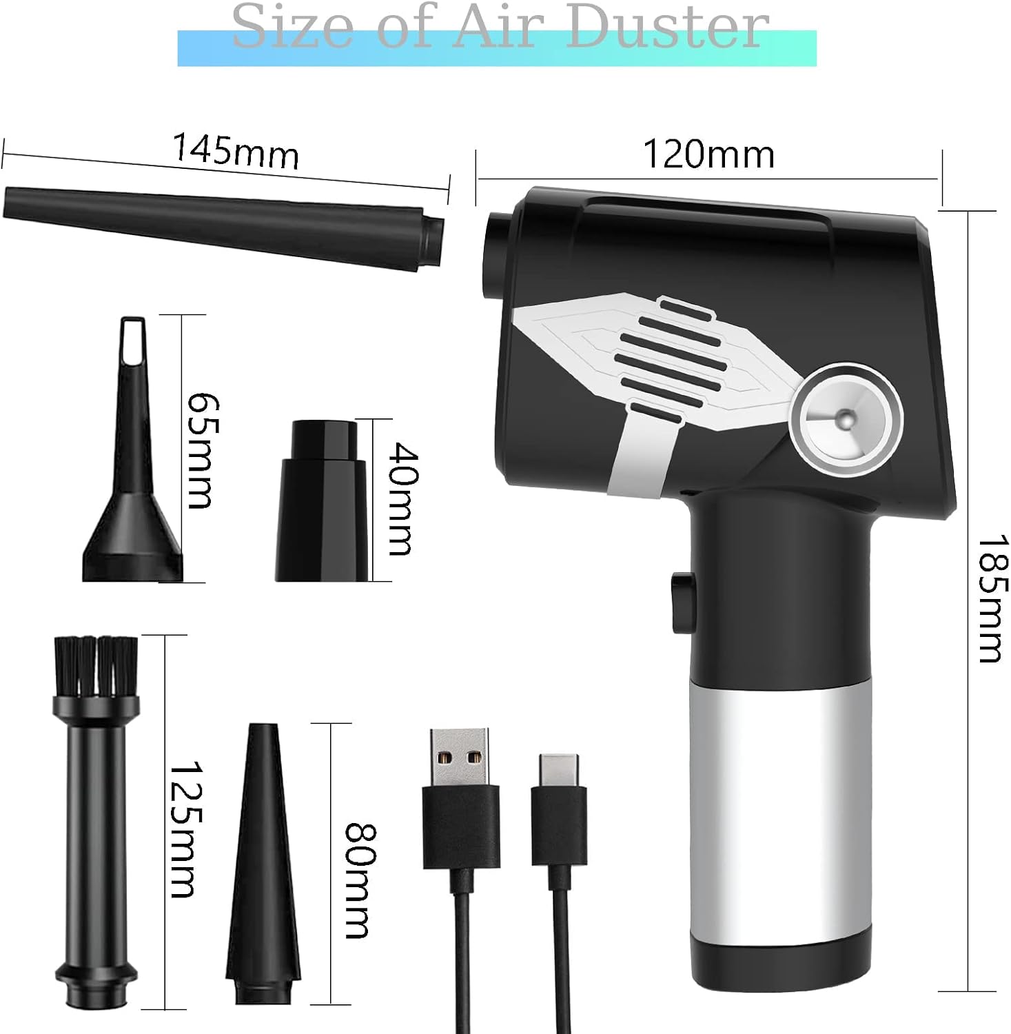 Powerful Compressed Air Duster,40000RPM Brushless Motor Rechargeable