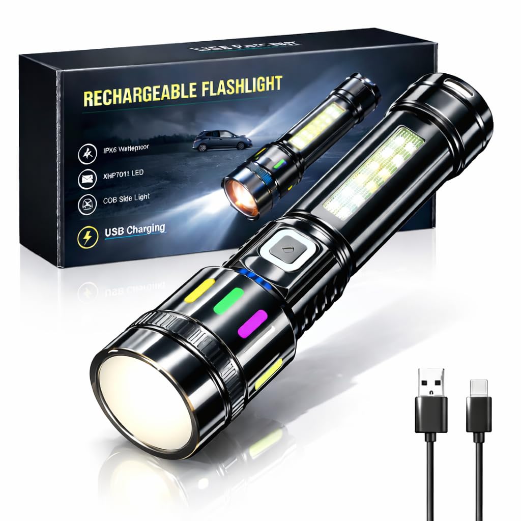 Fire turtle M036 Rechargeable Tactical Flashlight | 10,000 Lumens Ultra-Bright LED Torch with Type-C Charging, Long-Range Beam, Waterproof Outdoor Torch