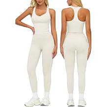 QBGJTD Womens Workout Set Two Piece Racerback Color Block Tank Top High Waist Leggings Gym Pilates Outfits