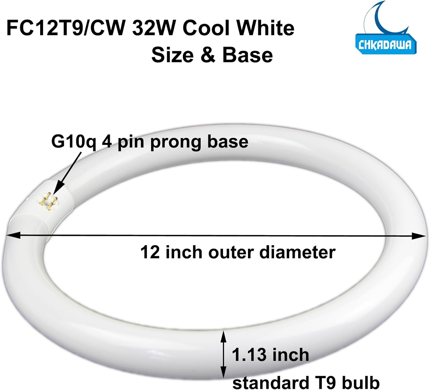 CHKADAWA FC12T9/CW 32W Cool White Round Fluorescent Light Bulb, 12 Inch T9 32 Watts Circular Bulbs, 12'' FCL 32 Circline Bulb 4100K 841, G10q 4 Pin Prong Base, 2 Pack
