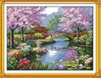 Stitchmelody 14CT Counted Cross Stitch Kits,DMC Unprinted Pattern Embroidery Set Needlework-The Beautiful Scenery of Park 21.2''×21.2'