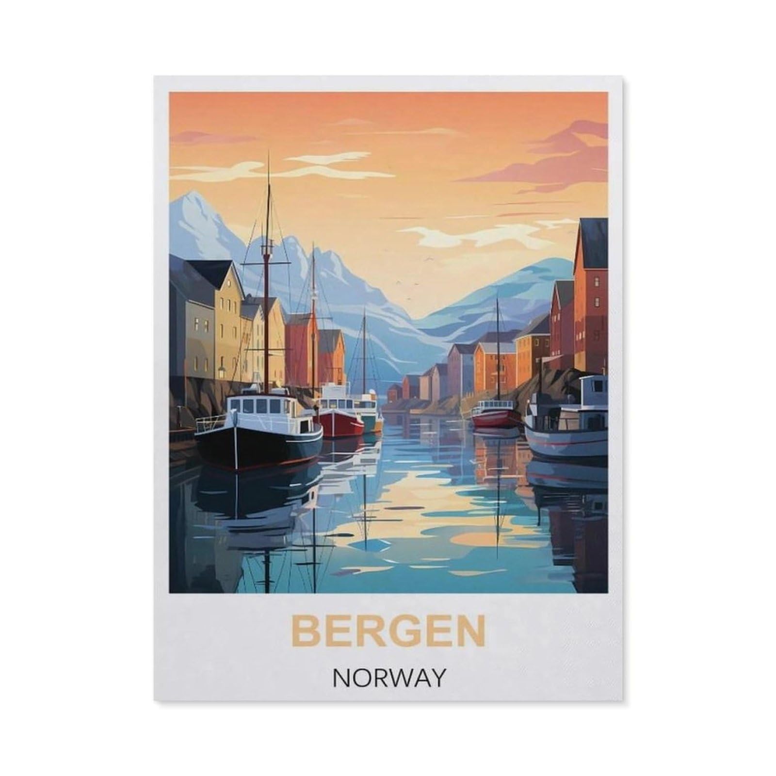 BEAYODKP Bergen Norway Vintage Travel Poster，Diamond Art Kits for Adults and Kids, Full Drill Round Rhinestone Paint with Diamonds（40 x 50 cm/15.74 x 19.68 inches）-CA61