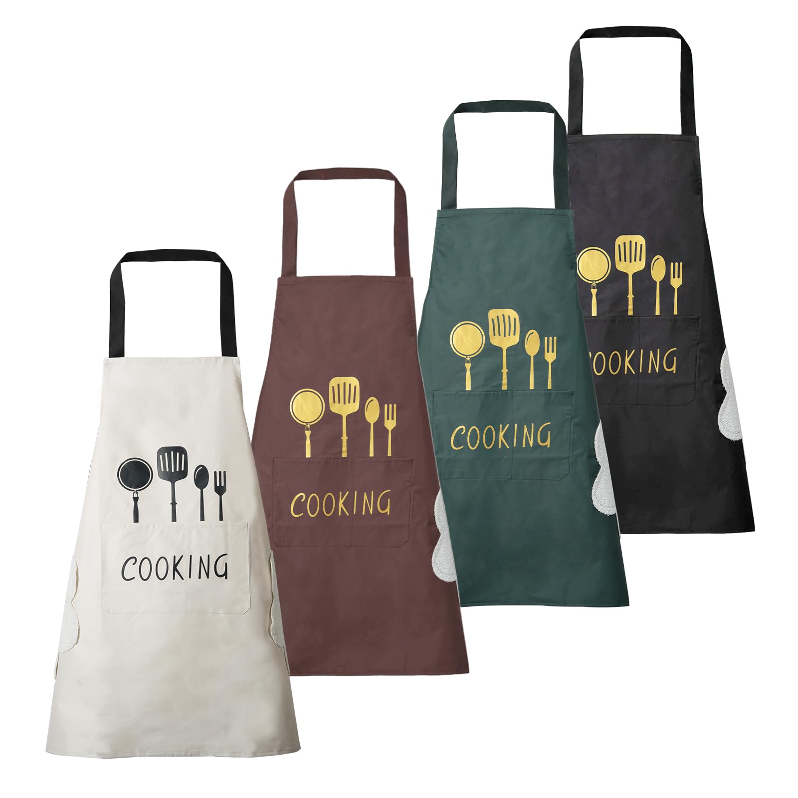 Dillman Unisex 4Pack Women Kitchen Apron With Hand Wipe Pockets, Big Pocket, Waterproof For Cooking Baking, 4 Pack, Large