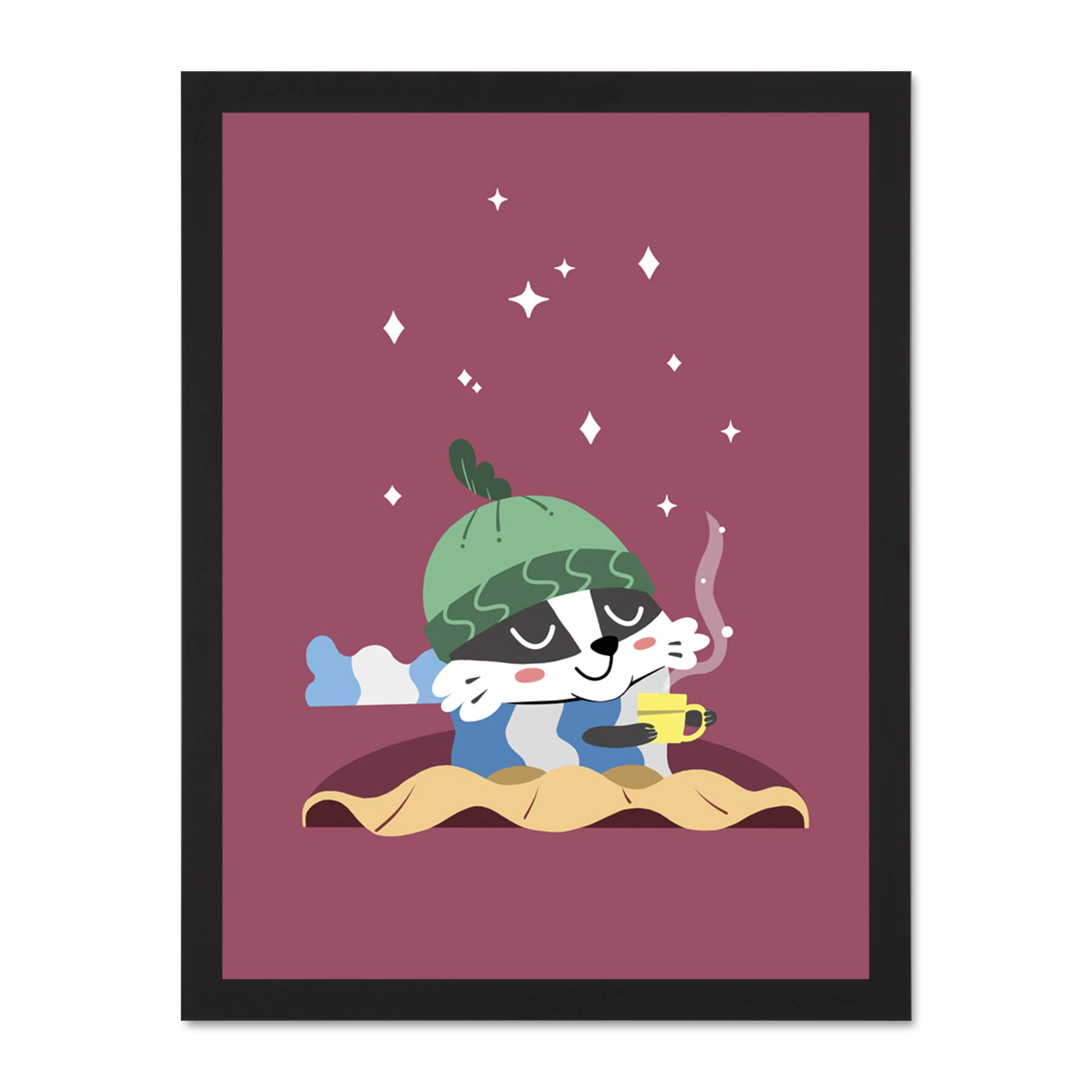 Wee Blue Coo Badger Cozy Tea Large Framed Art Print Wall Poster 18x24 inch