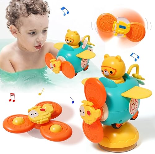 Miniatura 9 de Juguetes para silla alta 3 en 1 con ventosas spinner, juguetes para bebés de 6 a 12 meses, bandeja de dentición infantil, sonajero, juguetes de baño