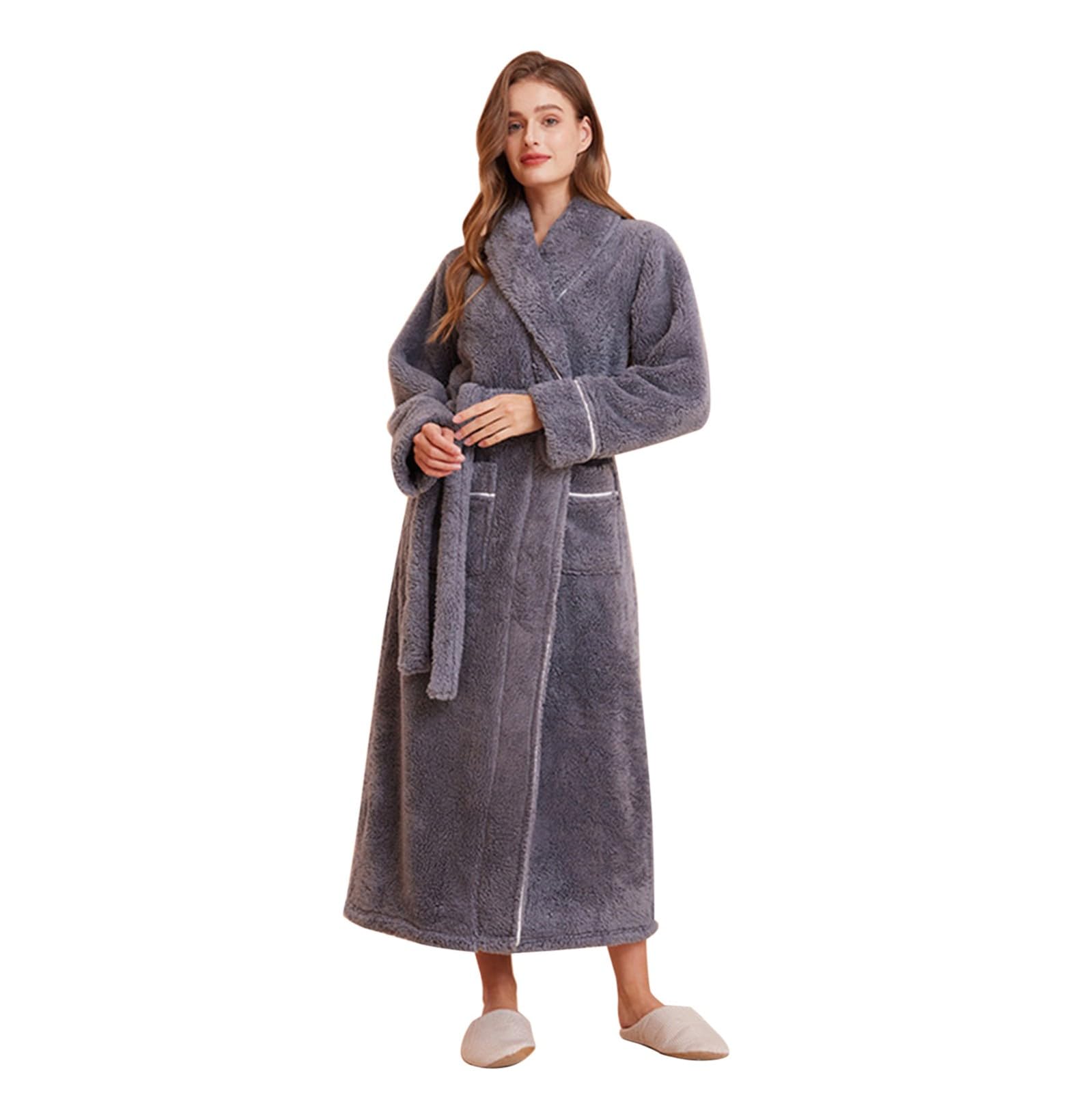Accappatoio da donna, leggero, lungo, in cotone, taglie forti | Elegante vestaglia da casa, per amanti della sauna, morbido, comodo, per l'inverno, caldo, pigiama per il tempo libero