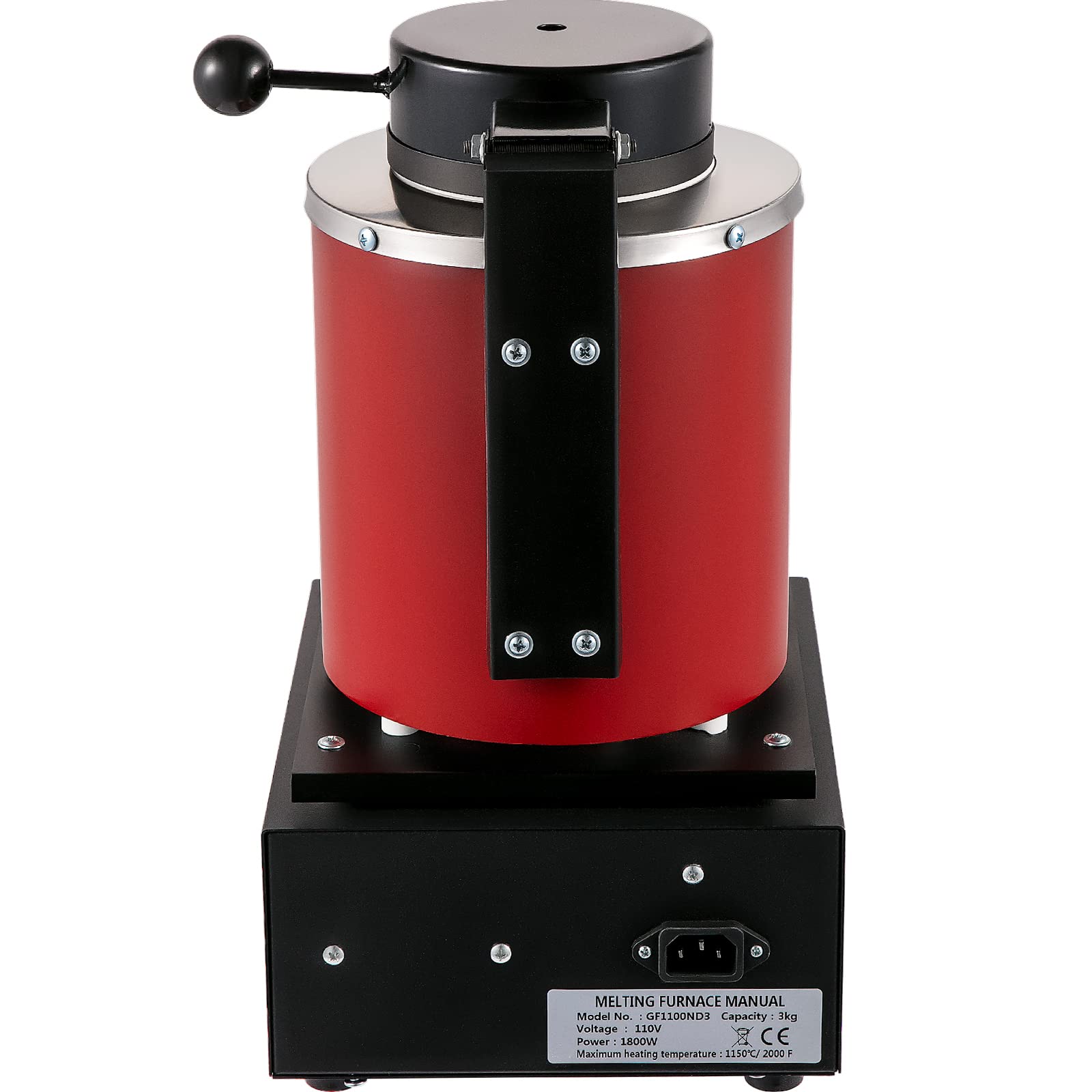 VEVOR Sistema di Controllo PID Forno di Fusione Macchina, GF1100ND3, capacità 3kg 220V 1750W 1150℃ Forno Fusore per Oro per La Lavorazione di Metalli Preziosi Come Oro, Argento e Rame, Rosso e nero