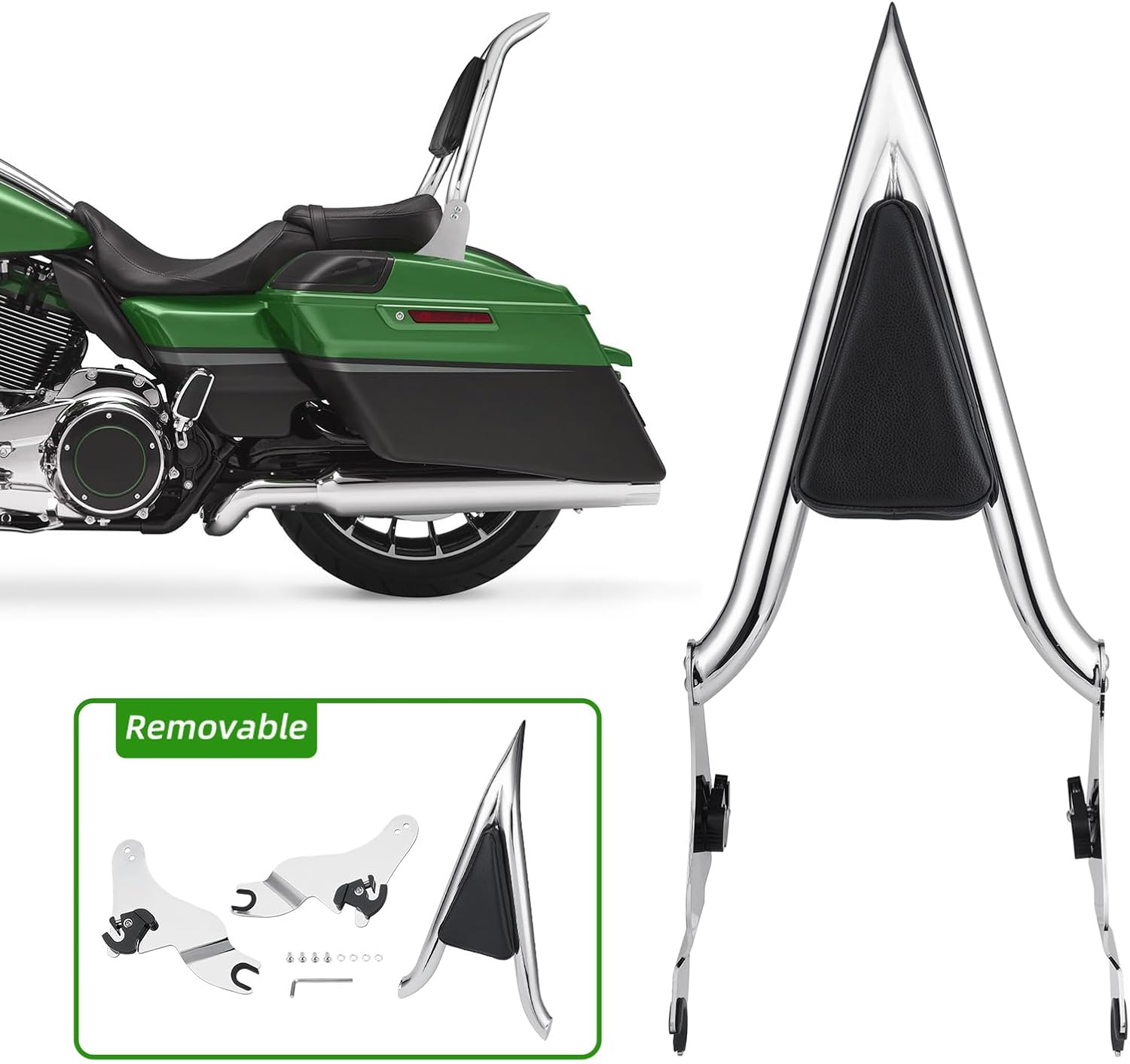 Sissy Bar, Detachable Passenger Backrest Pad Fit, 18 Inches Tall for Harley CVO Road Glide Street Touring Road King 2009-2023