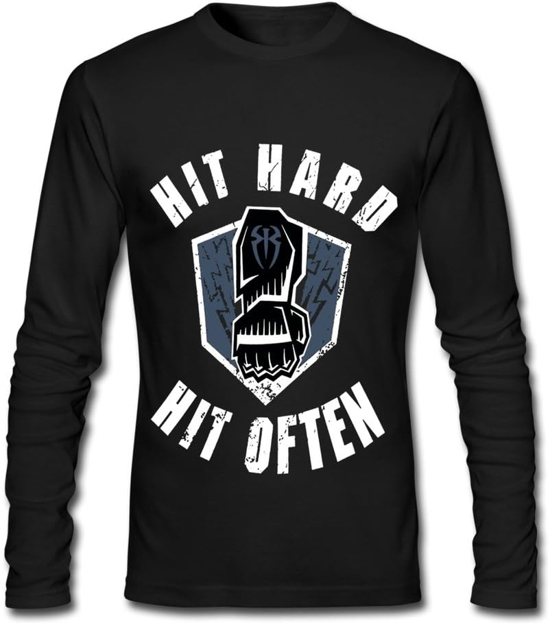 JIAYOUCT Men's Roman Reigns Hit Hard Hit Often Long Sleeve T-Shirt Black