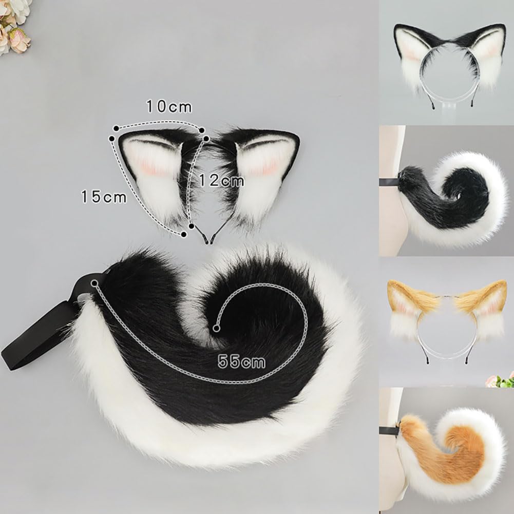 Hundeohren und -schwanz, Cosplay-Set, Tierohren, Stirnband, Schwanz mit abnehmbarem Hüftgurt, für Halloween-Kostümpartys