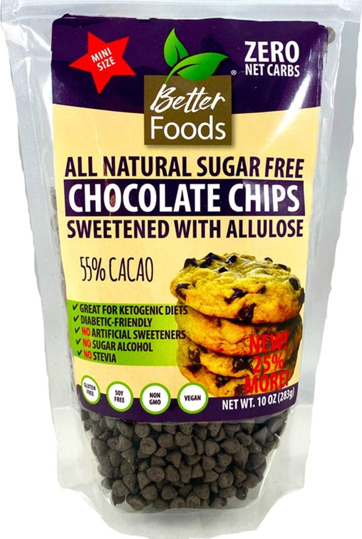 Sugar Free Mini Chocolate Chips Sweetened With Allulose (Keto, 0 Net Carbs, Great for Diabetics, No Artificial Sweeteners, No Sugar Alcohol, No Stevia, Gluten Free, Soy Free, Vegan, Non-GMO) (1 Pack)