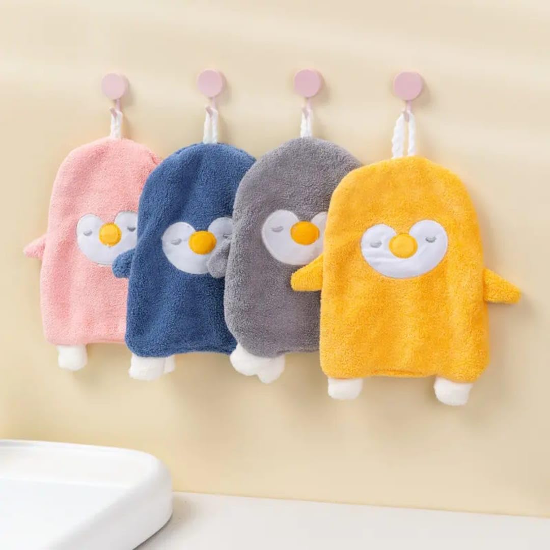 Ally Vinny Cute Penguin Hanging Towels for washbasin and Kitchen | Ultra Absorbent Thick Coral Velvet Hand Towels with Hanging Loop| Fast Drying Microfiber| Multicolour, Pack of 6