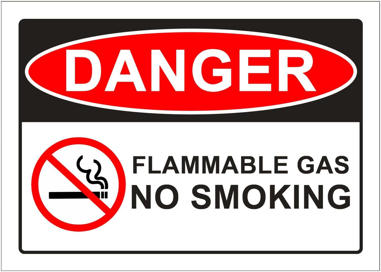 Flammable Gas No Smoking Danger Sign, 12x8 Metal Tin Sign, fire safety warning for flammable gas storage and usage areas.