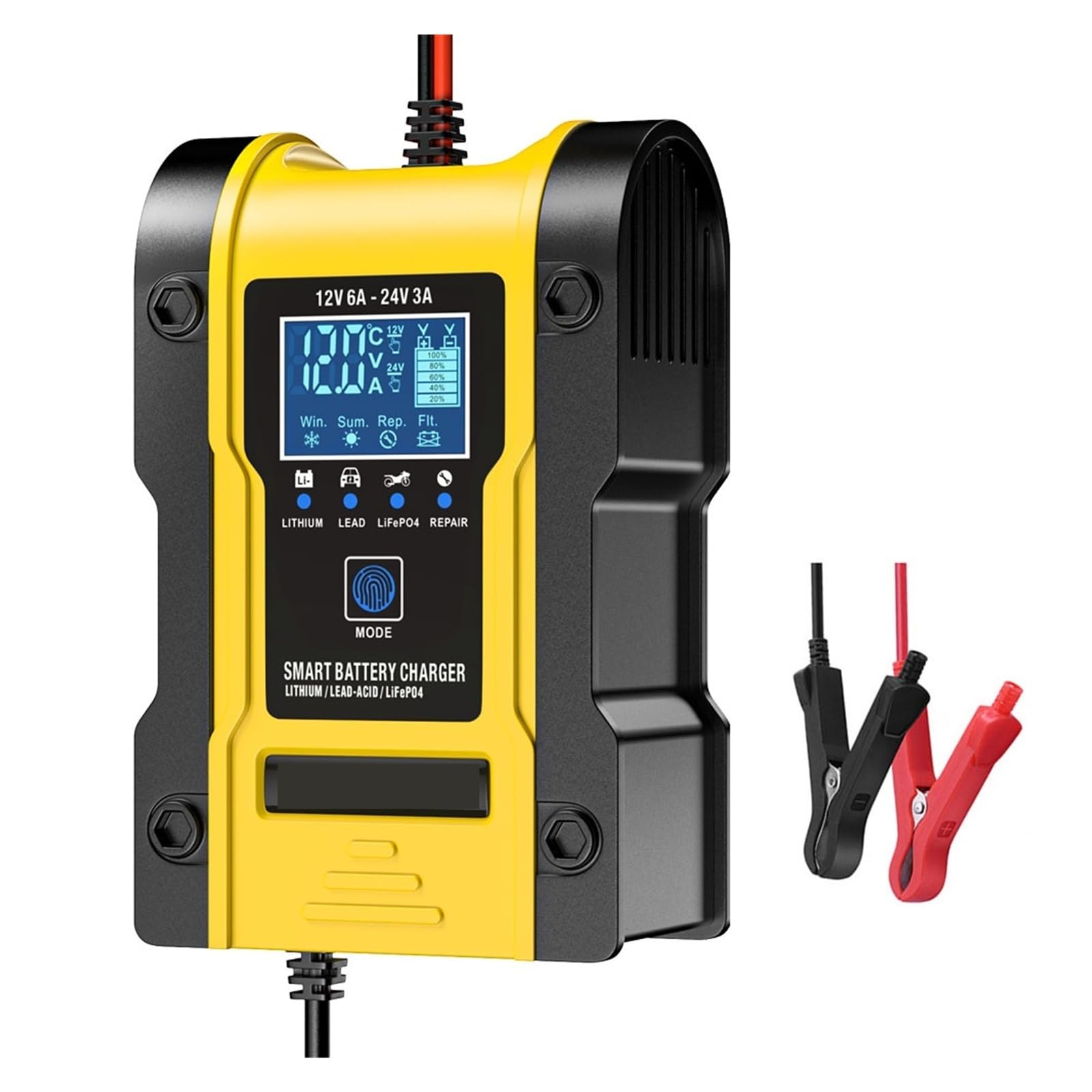 Ładowarka Baterii, Ładowarka impulsowa 12 V 6 A z wyświetlaczem LCD do akumulatorów motocyklowych i samochodowych