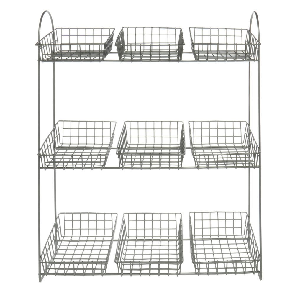 HUBERT Tiered Countertop Merchandising Stand 3 Tiers with 9 Wire Baskets Silver - 19L x 7 3/4W x 24H