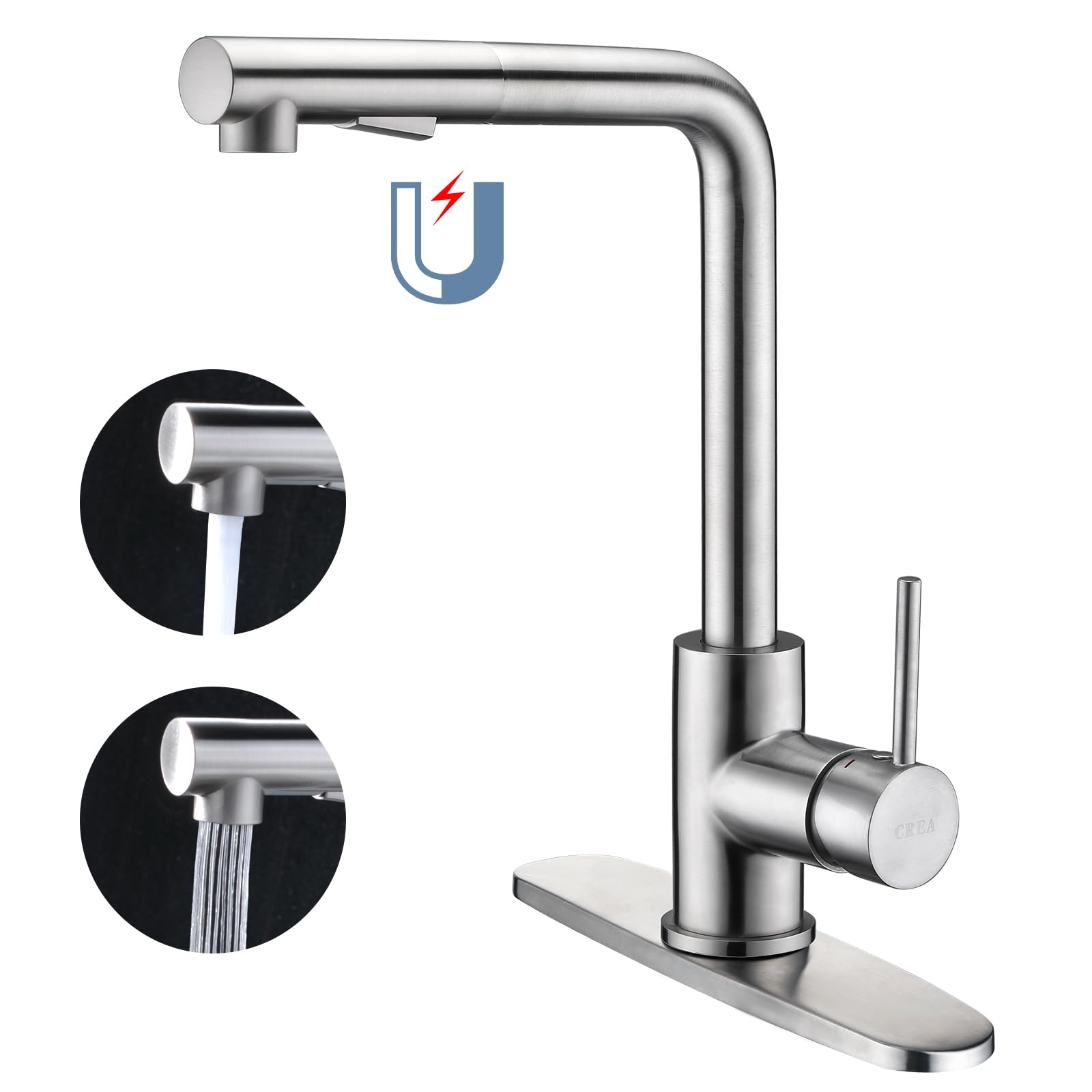 CREA Black Kitchen Faucet - Pull Down Sprayer Single Handle Stainless Steel Faucet