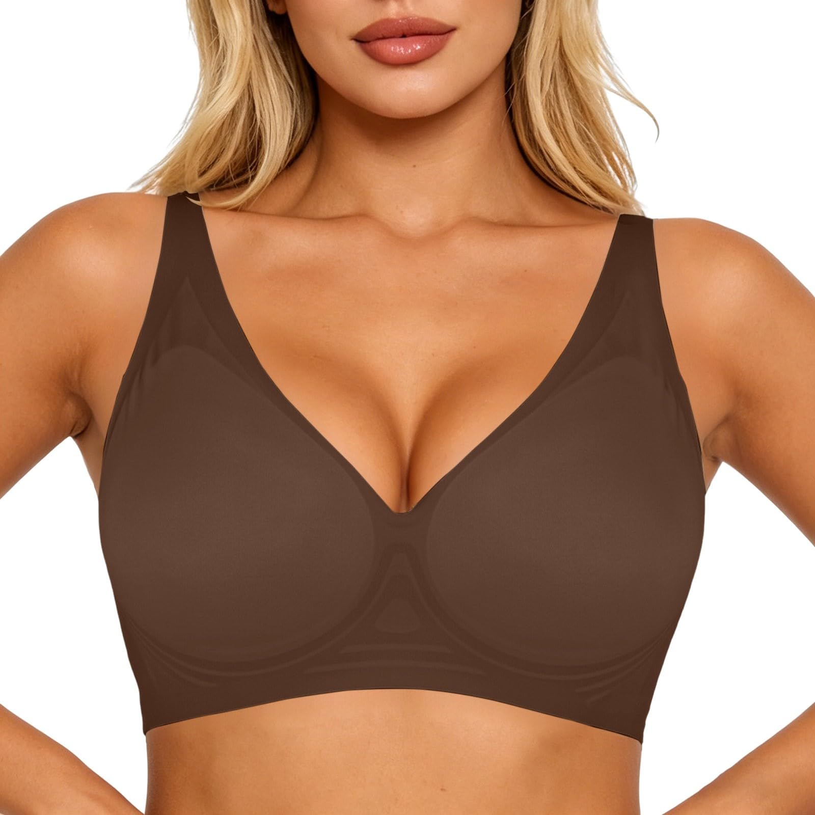 Jelly Bras for Women Deep V Wireless Push Up Leopard Bra Lift Supportive Full Coverage No Underwire Seamless Jelly Bras Plunge Bralette Comfort Adjustable Straps Everyday T-Shirt Shapecurve Bra — view 13