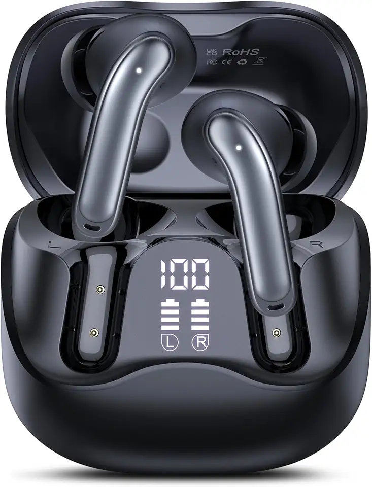 Adaptive Hybrid Active Noise Canceling Wireless Earbuds, 6 Mics ENC Clear Call Ear Buds, Hi-Res Audio Deep Bass Bluetooth 5.4 Headphones, 48H Playtime, Wireless Charging, Multipoint Connection, Black