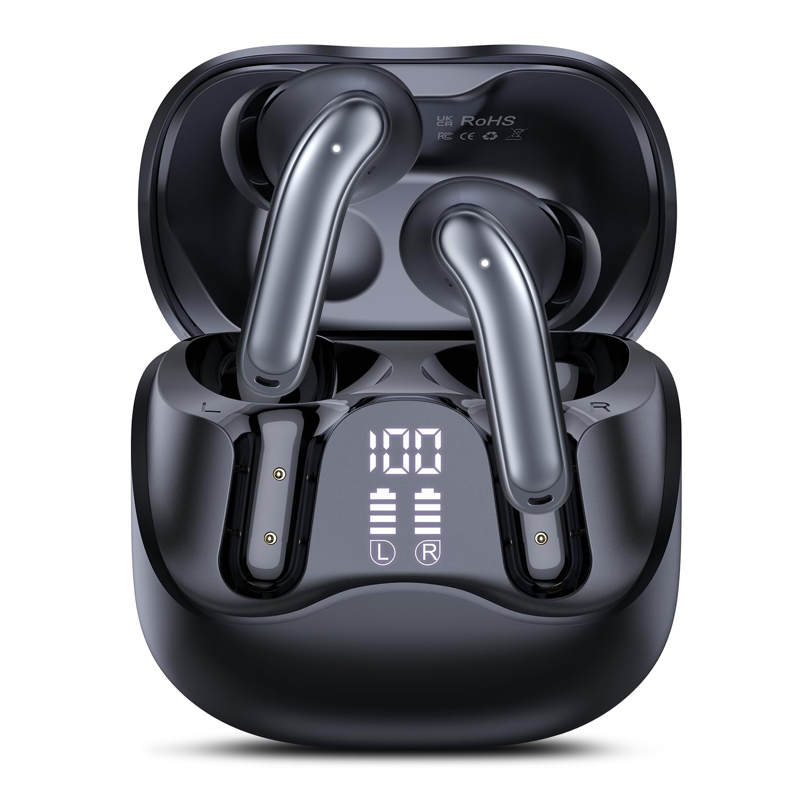 Adaptive Hybrid Active Noise Canceling Wireless Earbuds, 6 Mics ENC Clear Call Ear Buds, Hi-Res Audio Deep Bass Bluetooth 5.4 Headphones, 48H Playtime, Wireless Charging, Multipoint Connection, Black