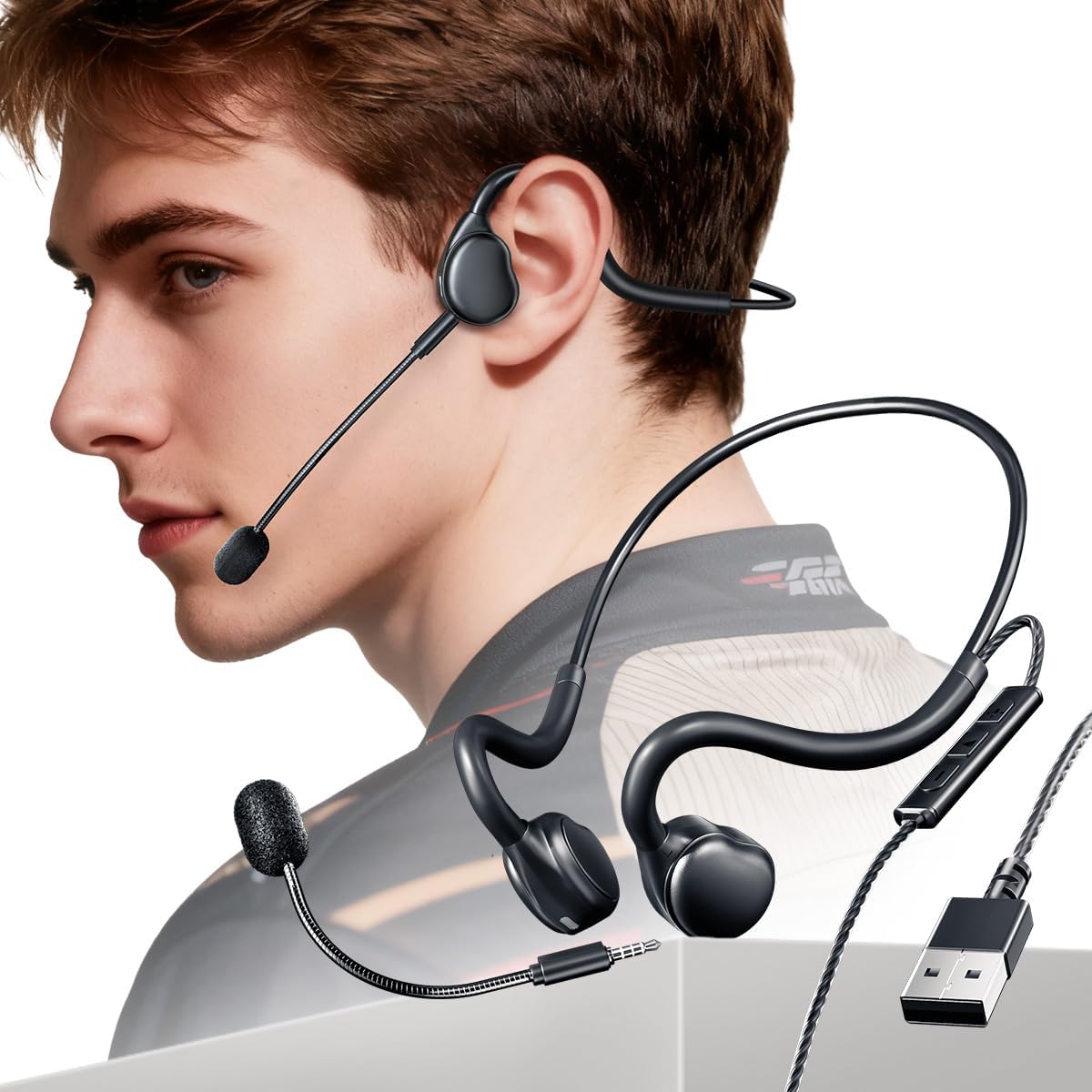 USB Headset with Mic for PC Gaming,Open Ear Headphones for Long Wear Comfort, Computer Headset with Noise Canceling Boom Mic & Stereo Sound for Laptop, Streaming, MS Teams, Call Center & More (Black) USB Headset with Mic for PC Gaming,Open Ear Headphones for Long Wear Comfort, Computer Headset with Noise Canceling Boom Mic & Stereo Sound for Laptop, Streaming, MS Teams, Call Center & More (Black)