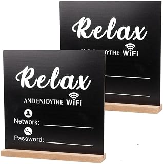 2 Pack Wooden WiFi Password Sign with Stand WiFi Password Sign Chalkboard Table Centerpieces Decoration Wooden Framed Sign for Home or Business, 8.5Inch