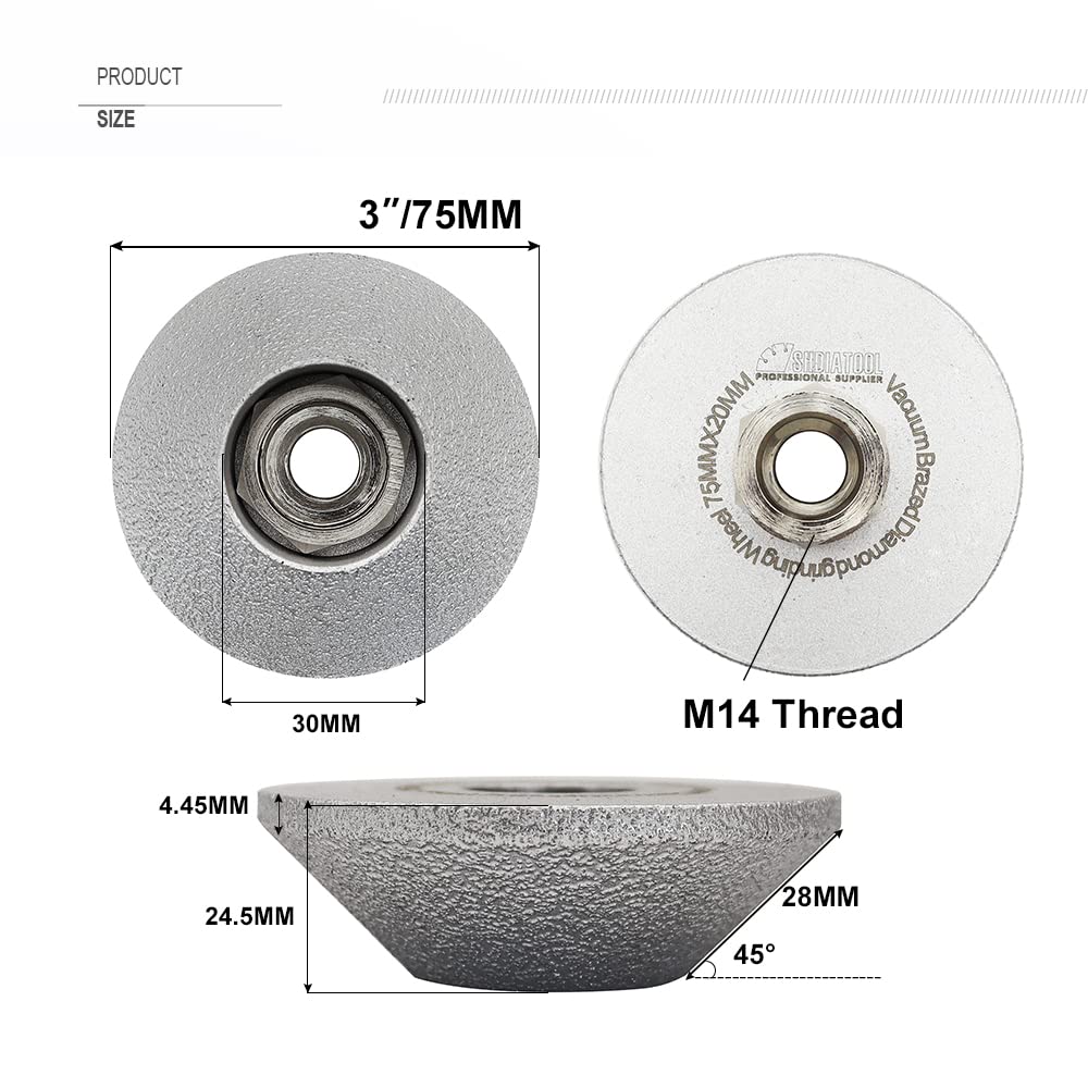 SHDIATOOL Diamante mola profilo 75MM convesso curva bordo Mano molatura disco scanalatura per marmo pietra Granito altezza 20mm