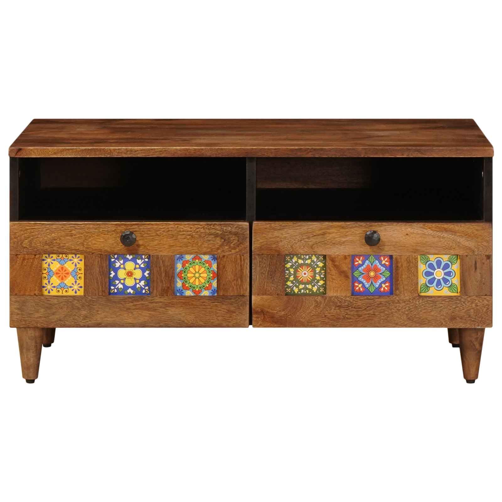 Mueble TV de madera mango macizo 70 x 33 x 46 cm con almacenamiento