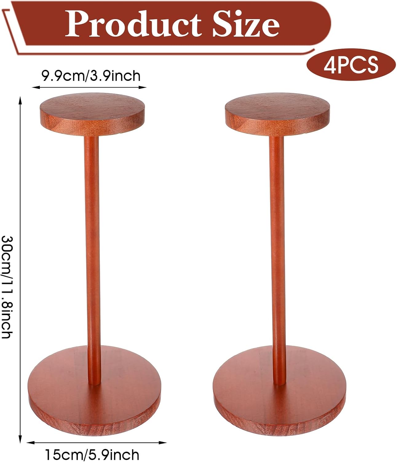 4 Pack Rustic Hat Display Stand Vintage Wood Hat Rack Holder Stand Vintage Wig Holder Jewelry Display Riser Helmet Organizer Storage for Home (Brown)