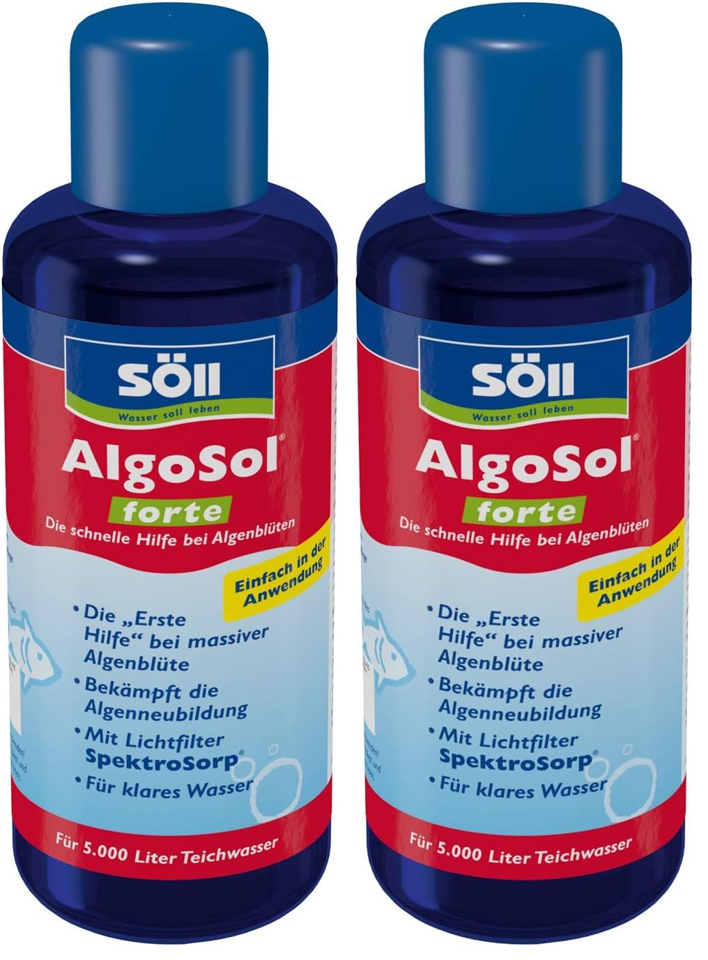 Söll 82718 AlgoSol forte Teichpflegemittel schnelle Hilfe gegen Algen im Teich 250 ml - hoch konzentrierte Teichpflege Algenbekämpfung mit Lichtfilter gegen Teichalgen Schwebealgen (Packung mit 2)