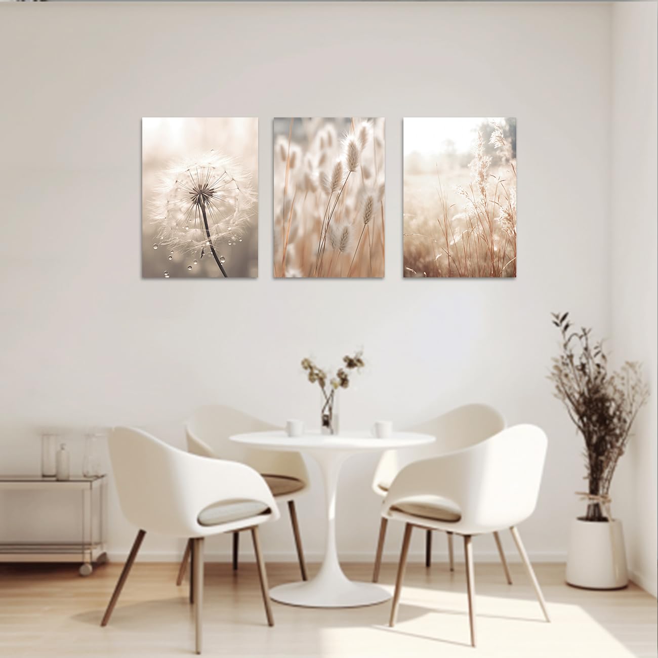 CXHOSTENT Dandelion Canvas Wall Art 3 Piece Beige Botanical Dandelion Reed Grass Painting Prints Nordic Posters Nature Plant Wildflower Picture (Nature-2 - Image 4