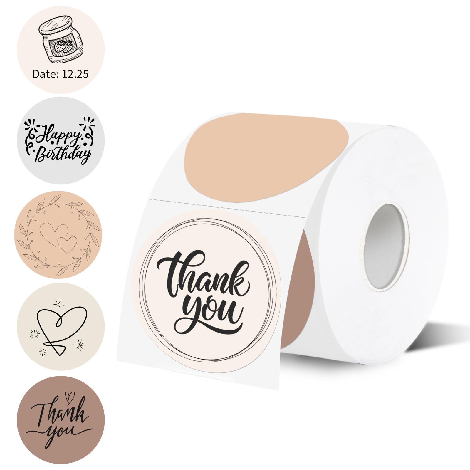 2 Inch Beige Gradient Round Thermal Label Printer Stickers, Self-Adhesive Direct Labels for DIY Logo Design, Name Tag (500 Labels/1 Roll)