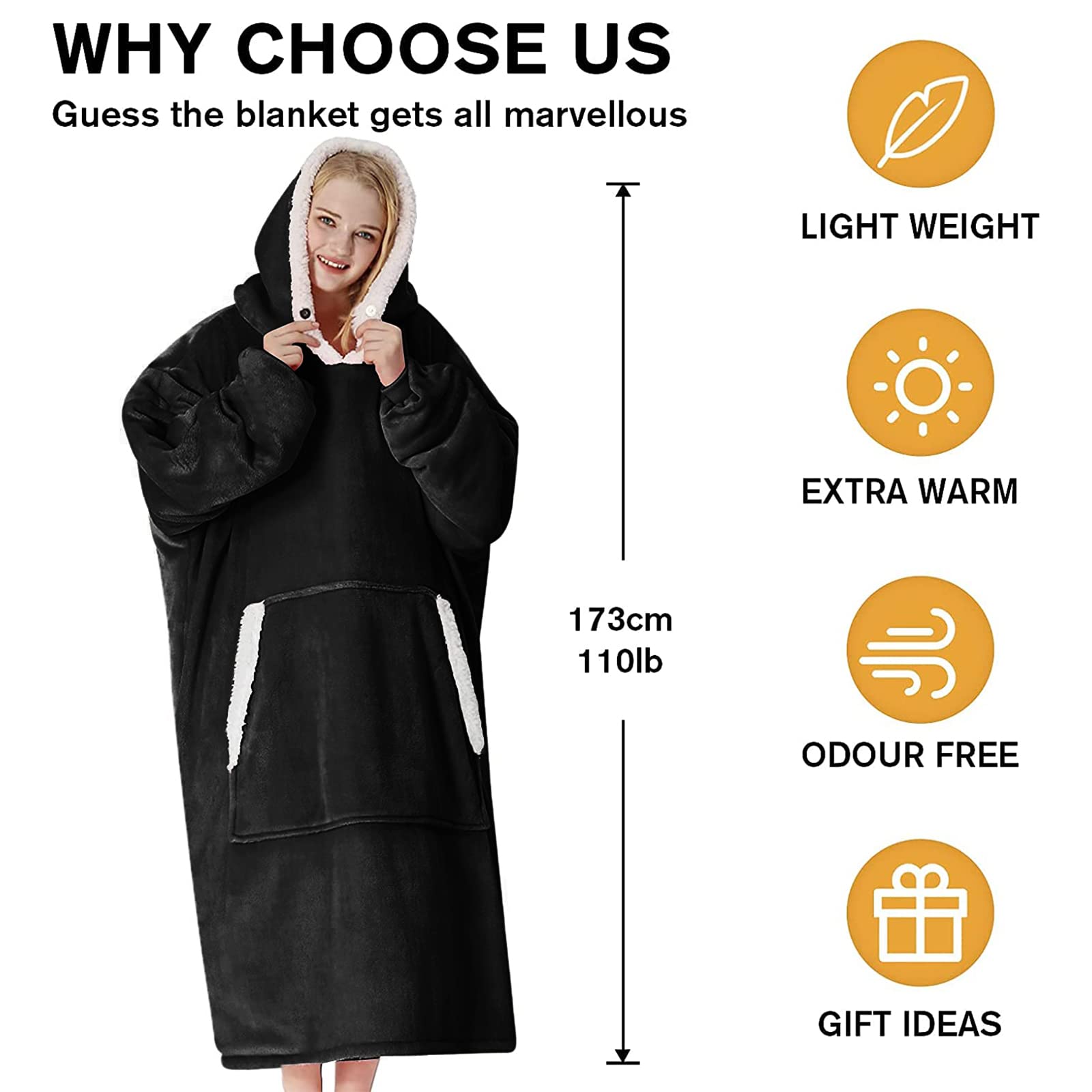 yescool Oversized Wearable Blanket Hoodie, Flannel Sherpa Fleece