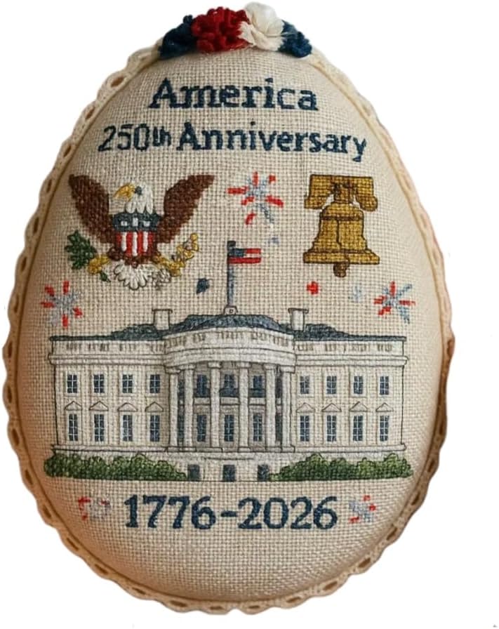 MGARDENMYI Celebrating America's 250th Anniversary: Patriotic Egg Cross Stitch Kit DIY Needlepoint Beginners Starter, Patriotic Embroidery Kits Personalized Gift for Veterans Military Fans (B)