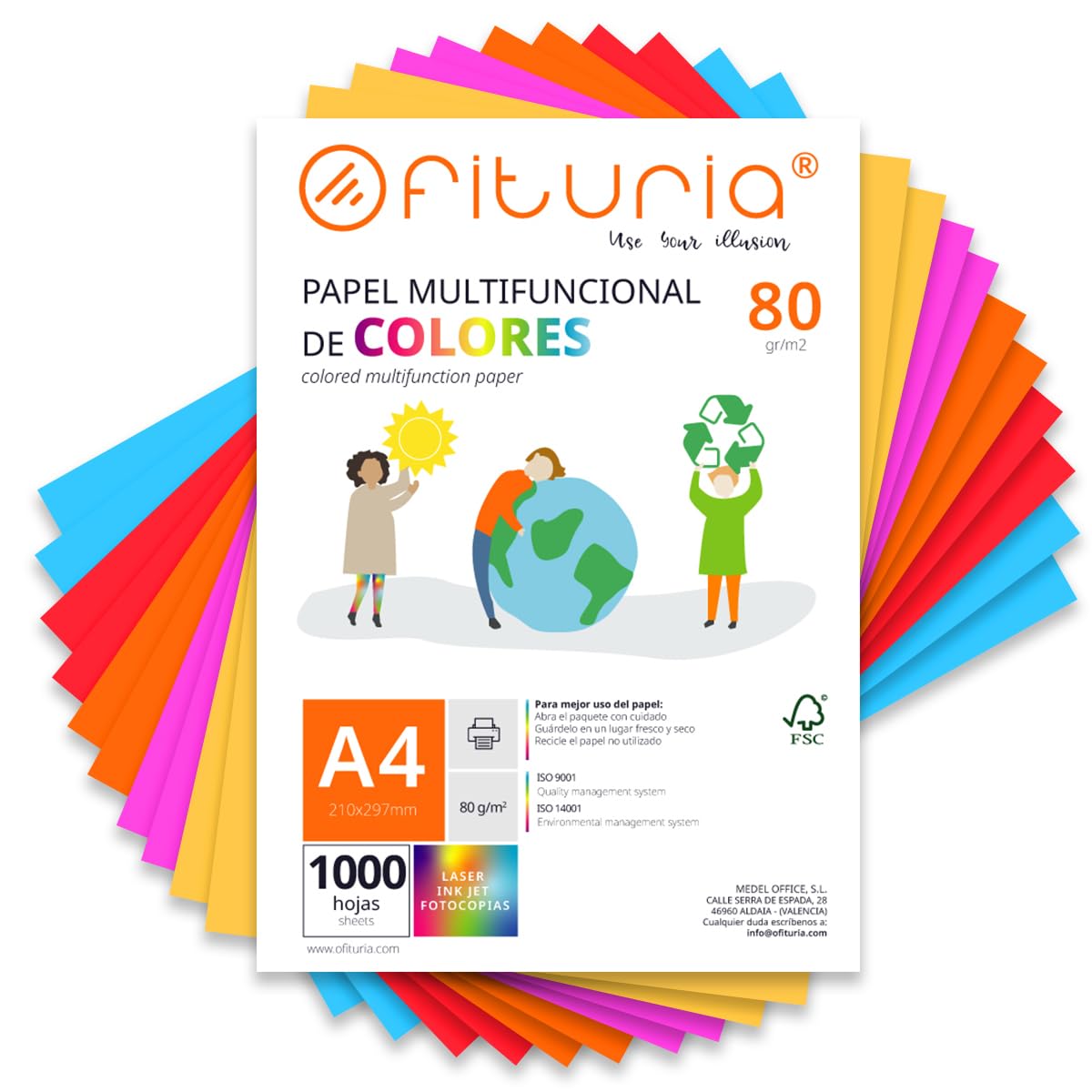 Coloured Sheets, Pack 1000 Sheets A4 80 g – Coloured Paper for Crafts, Printer, Scrapbooking – Colours – Ideal for Origami, Papiroflexia, Office and School (Assorted Strong, 1000h)