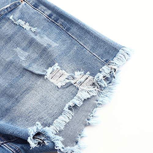 Image of THUNDER STAR Women Mid Rise Ripped Stretchy Jeans Shorts Frayed Raw Hem Casual Denim Shorts